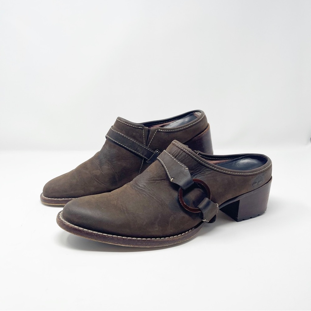 Timberland Nubuck Leather Brown Western Mules Size 8.5 Gem